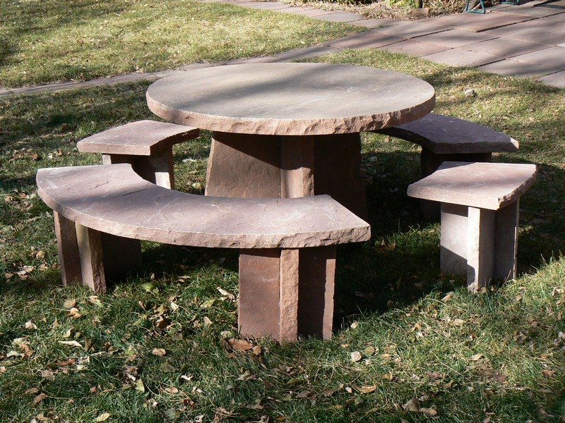 Round Sandstone Table and Bench Set