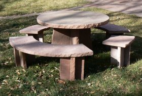 Round Sandstone Table and Bench Set