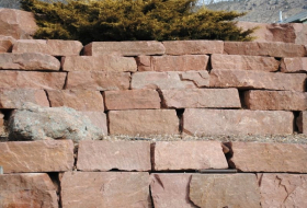 Retaining Wall Built from Slabs and Landscape Blocks