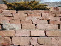 Retaining Wall Built from Slabs and Landscape Blocks